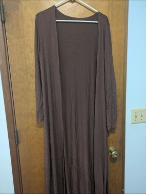 Brown Long Open-Front Duster Cardigan